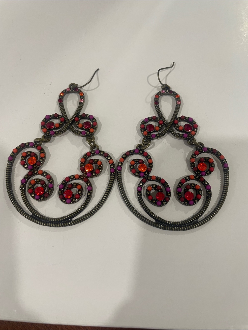 Vintage-Inspired Pink & Red Crystal Drop Earrings